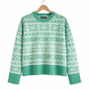 American Eagle Kelly Green Fair Isle Sweater M Cozy Heritage Cabin Preppy